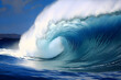 wave of water, Blue ocean wave. Big waves breaking on an reef along. High quality photo
