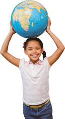 Wall Mural - Digital png photo of biracial shoolgirl with globe on transparent background