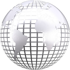 Sticker - Digital png illustration of 3d silver globe on transparent background