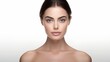 © DimuwaSL - Young Brunette Woman Portrait with Perfect Smooth Clear Skin , Isolated on White Background , Beauty and Skincare Concept