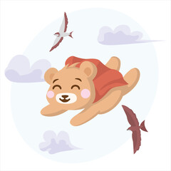 super hero little bear illustrations scene vector