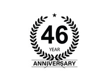 46 Years Anniversary Pictogram Vector Icon, 46th Year Birthday Logo Label, Black And White Stamp Isolated.