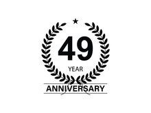 49 Years Anniversary Logo Template Isolated On White, Black And White Background. 49th Anniversary Logo.