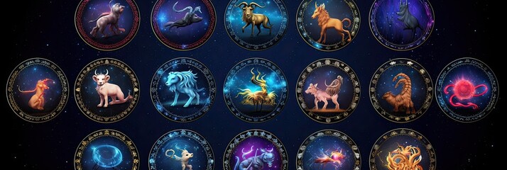 Wall Mural - Magical zodiac signs in universe. Generative Ai