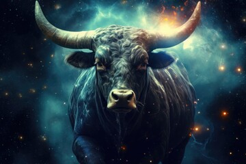 Wall Mural - Astrology calendar. Taurus magical zodiac sign astrology. Esoteric horoscope and fortune telling concept. Taurus zodiac in universe. Generative Ai