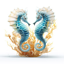 Image Of Seahorse On White Background. Undersea Animals. Illustration, Generative AI.