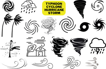 Typhoon, Cyclone, Hurricane and Storm Vector Illustrations.A collection of vector illustrations depicting different types of tropical storms, typhoons best for educational, scientific, or artistic use