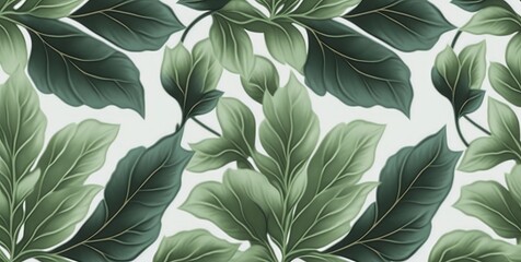 Wall Mural - Botanical seamless pattern with vintage graphic green peony leaves. Hand-drawn illustration. Good for production wallpapers, cloth and fabric, Generative AI