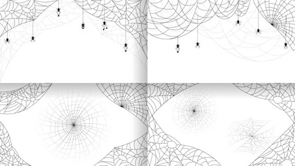 Set Spiders on Web Collection with white Background. Halloween Background Design Element. Spooky, Scary Horror Decoration Vector