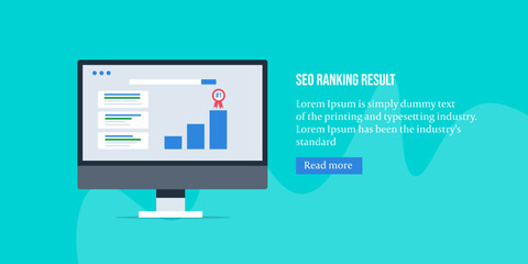 Wall Mural - seo ranking report on computer display screen, website position on search engine page, analysing web