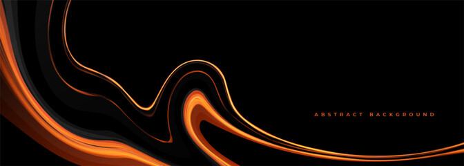 Poster - Black and orange vector wide abstract background with elegant lines. Dark luxury banner design.