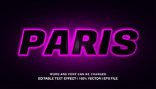 Paris Editable Text Effect Template, Bold Black Purple Neon Light Glossy Style Typeface, Premium Vector