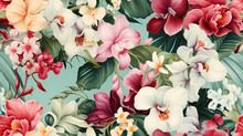 Watercolor Seamless Pattern With Exotic Tropical Flowers