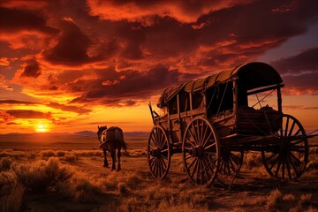 Wall Mural - A horse and wagon on a trail in the old West. Great for stories on cowboy movies, Old West, frontier spirit, pioneers, gold rush and more. 