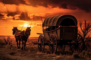 Wall Mural - A horse and wagon on a trail in the old West. Great for stories on cowboy movies, Old West, frontier spirit, pioneers, gold rush and more. 