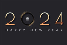 Happy New 2024 Year Elegant Gold Text With Santa Claus Hat. Minimal Text Template.
