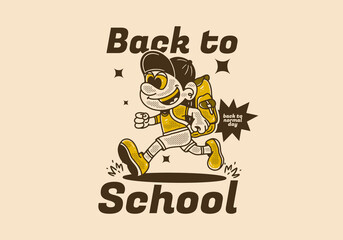 Back to school, mascot character design of a boy carrying a school bag