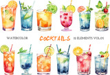 Fototapeta Sypialnia - Vector watercolor painted cocktails clipart. Hand drawn design elements isolated on white background.