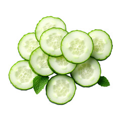 Wall Mural - slices of cucumber isolated on transparent background Remove png created with Generative AI, Clipping Path