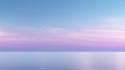 Wall Mural - Clear blue sky sunset with glowing pink and purple horizon on calm ocean seascape background. Picturesque