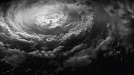 Wall Mural - black and white gloomy tornado a whirlwind in the clouds bad weather.
