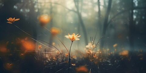 Sticker - Nature dark fall. Stunning landscape. Abstract beauty of autumn season in the forest. Defocused blurred background