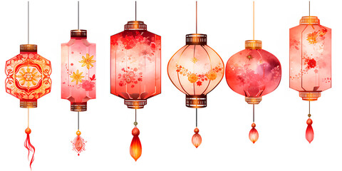 set of lanterns in red colors.