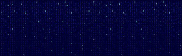 Matrix background. Cyber security with binary code. Rapidly falling randomly blue numbers. Decoding algorithms hacked software. Big data visualization.