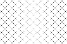 Vintage Black And White Dashed Dots Criss Crossed Lines Quilted Square Grid Pattern. Diagonal Crossing Dash Stripes Form A Diamond Rhombus Structure Background. Vector Template.