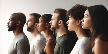 Side View Of A Diverse Group Of People. Concept Of A Multiethnic And Multicultural Society. Generative AI
