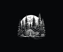 Forest Wooden House Village Cabin Logo Design