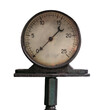 Old pressure gauge on the pipeline. Closeup of manometer. Pressure sensor. isolated on transparent background