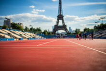 Close Up Of A Tennis Court In Front Of The Eiffel Tower