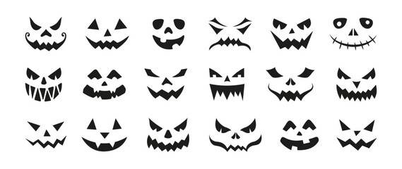 Scary face set. Halloween clipart. Vector and PNG on transparent background.	