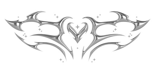 Succubus womb tattoo. Demon heart sigil, 3D chrome metal in triball style tattoos