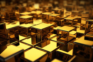 Wall Mural - Abstract gold metallic background from cubes generative ai