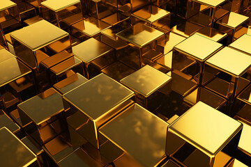 Wall Mural - Abstract gold metallic background from cubes generative ai