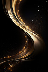 Golden glitter on black background with metallic particles and glittering blur generative ai