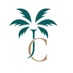 J and C and palm tree vector initials logo design. JC or CJ logo template.