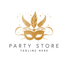 Party Store Vector Logo Design. Modern Elegant Party Mask Logo Template.