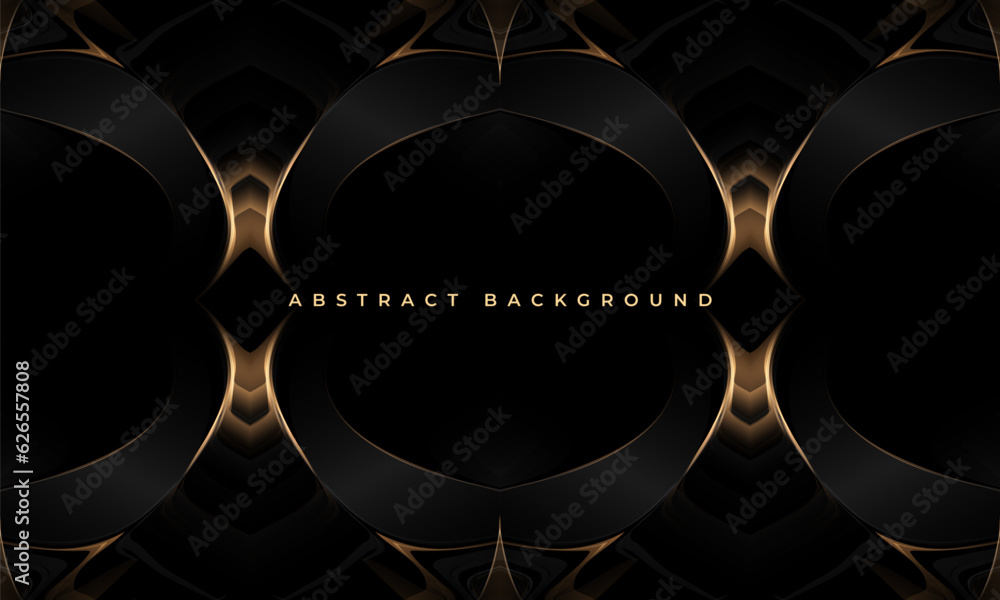 Black abstract elegant luxury background with gold frame, lines and ...