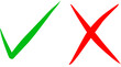Green check mark and red cross symbol on white background.