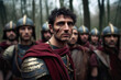 Portrait of several Roman legionaries after a battle in a German forest (Generative AI)