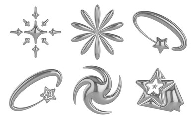 Wall Mural - Iron star Y2K icon. Universal 3D shapes for design, projects, posters, banners and business cards. Set icons