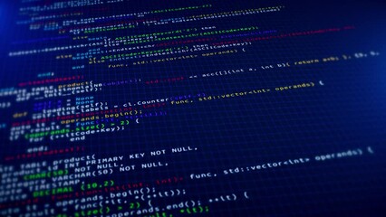 Programming code running computer screen terminal. developing programming and coding technologies. Programmer hacker. bitcoin btc mining and development in virtual cyber space. source code