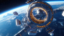 Space Station Lit By A Bright Star (3d Science Fiction Illustration)