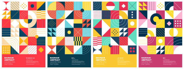 abstract geometric bauhaus artwork set. simple brutalism shapes combination poster. memphis pattern 