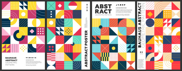 abstract geometric bauhaus artwork set. simple brutalism shapes combination poster. memphis pattern 