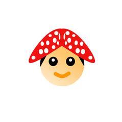 Animated vector illustration of a cartoon face in a red hat with white spots