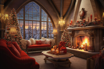 Beautifully decorated living room ready for Christmas